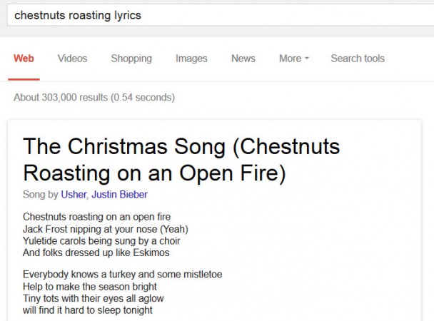 Interesting that it tells us "Song by Usher, Justin Bieber" and that those link to search results pages for each