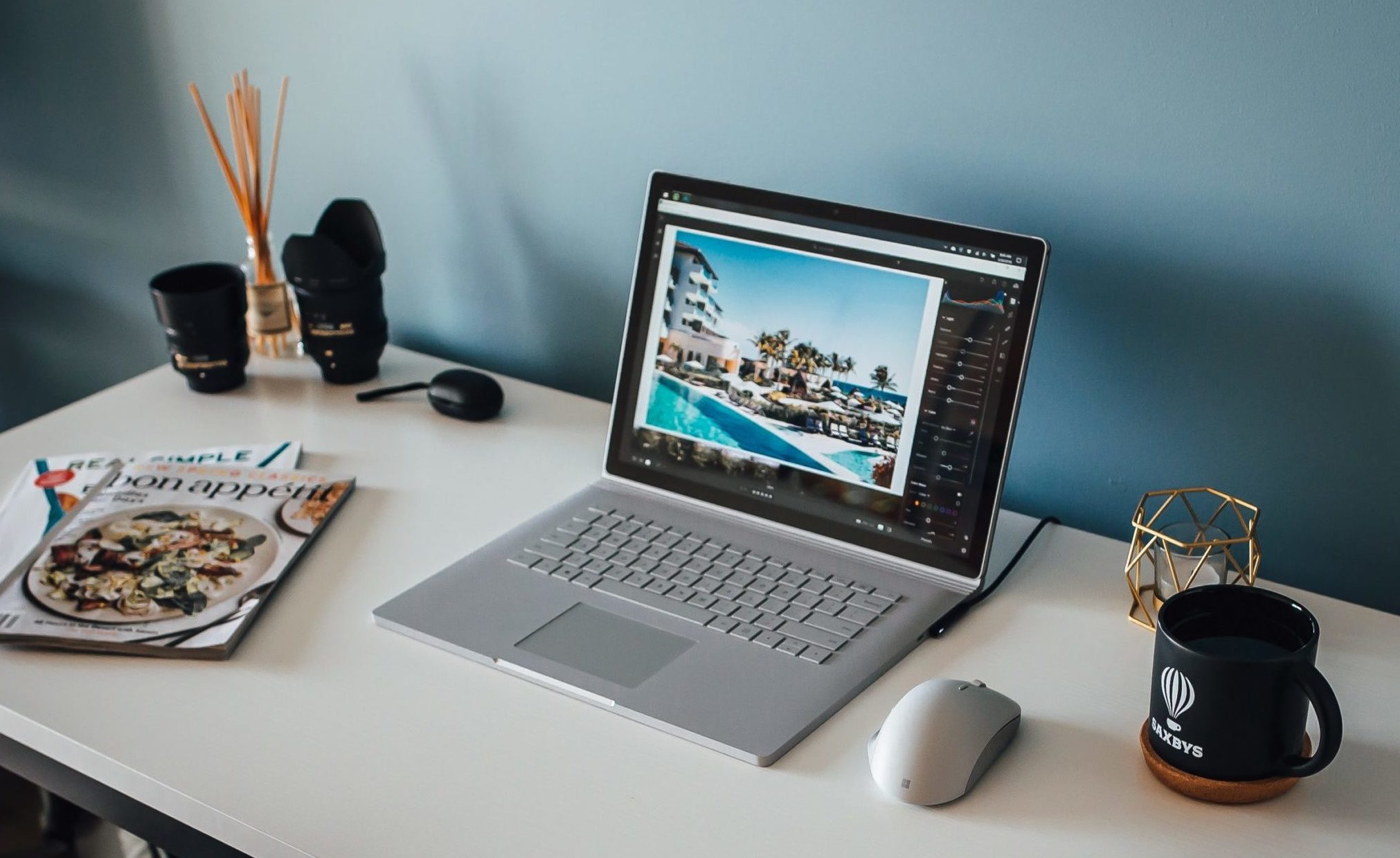 laptop on at home office desk