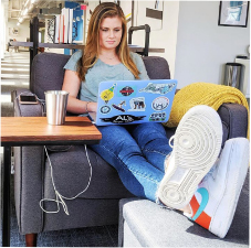 Working in library at Go Fish's Raleigh office