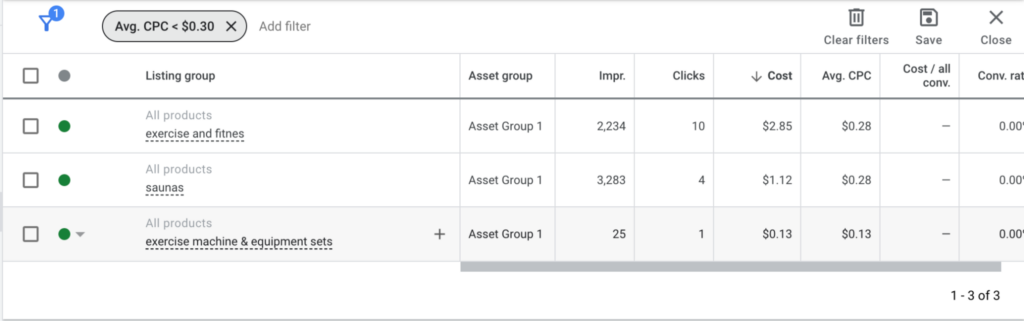 Filter Product Listing Groups