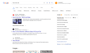 SERP for "how to tie a tie," demonstrating informational intent.